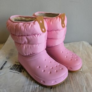 Pink Puffy Winter Crocs Boots